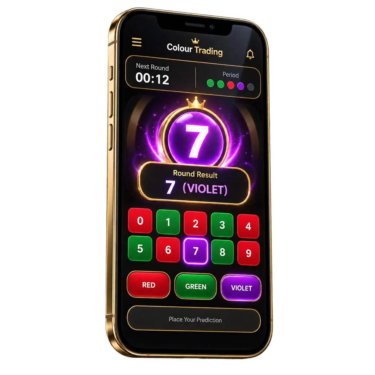 A colour trading round resolving, with the drawn number shown on screen